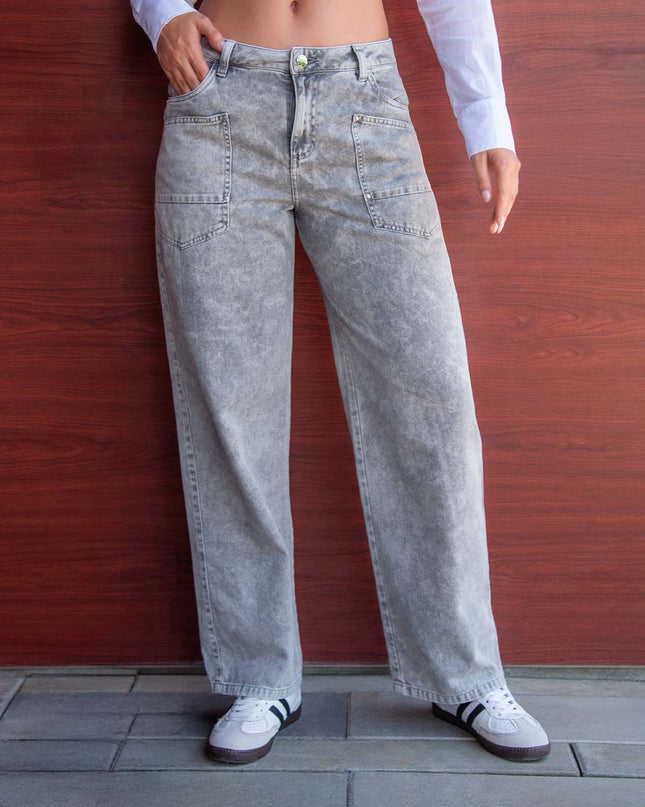 Jean Straight tiro alto gris