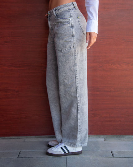 Jean Straight tiro alto gris