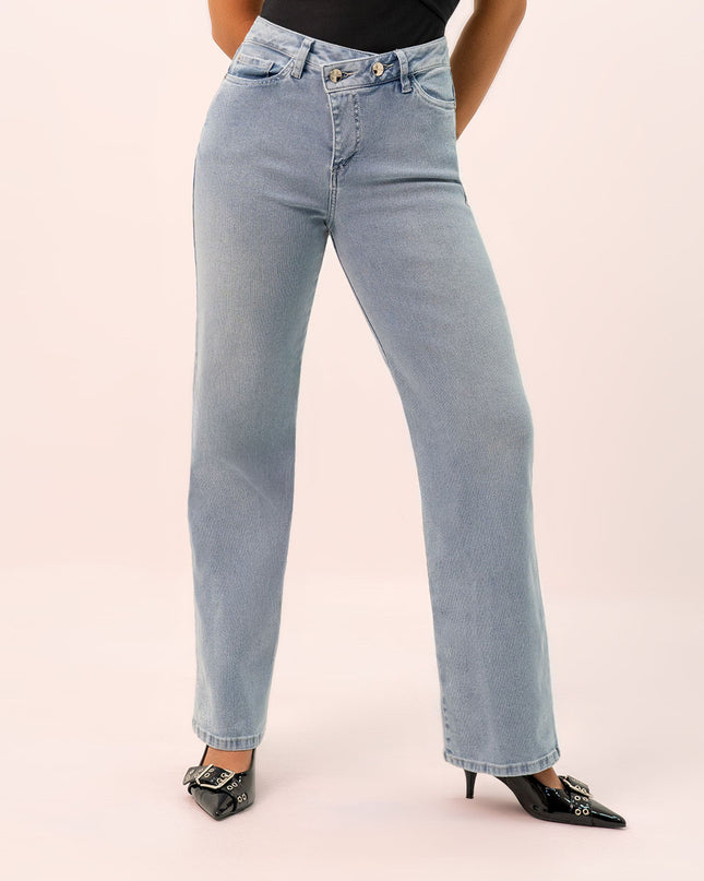 Jean Straight cintura cruzada claro