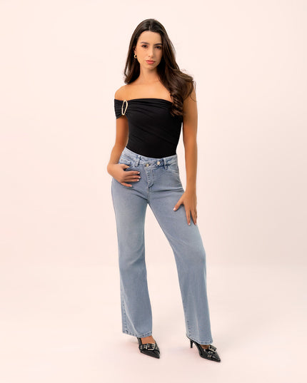 Jean Straight cintura cruzada claro