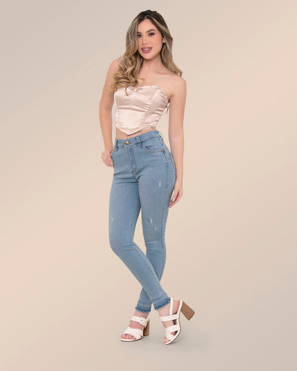Jean Skinny claro con detalles desgastados