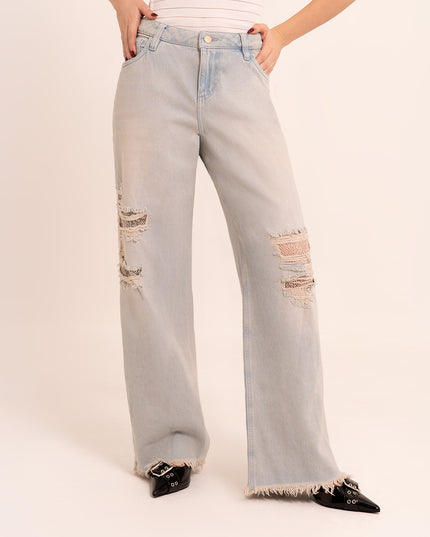 Jean Wide Leg Jean destroyed con encaje