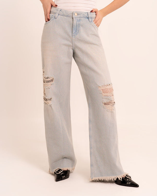 Jean Wide Leg Jean destroyed con encaje