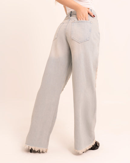 Jean Wide Leg Jean destroyed con encaje
