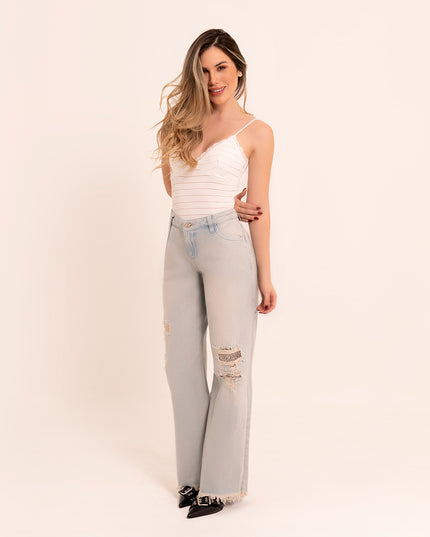 Jean Wide Leg Jean destroyed con encaje