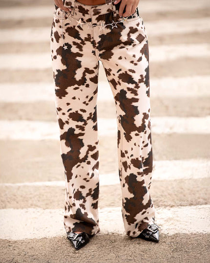 Jean Straight cow print