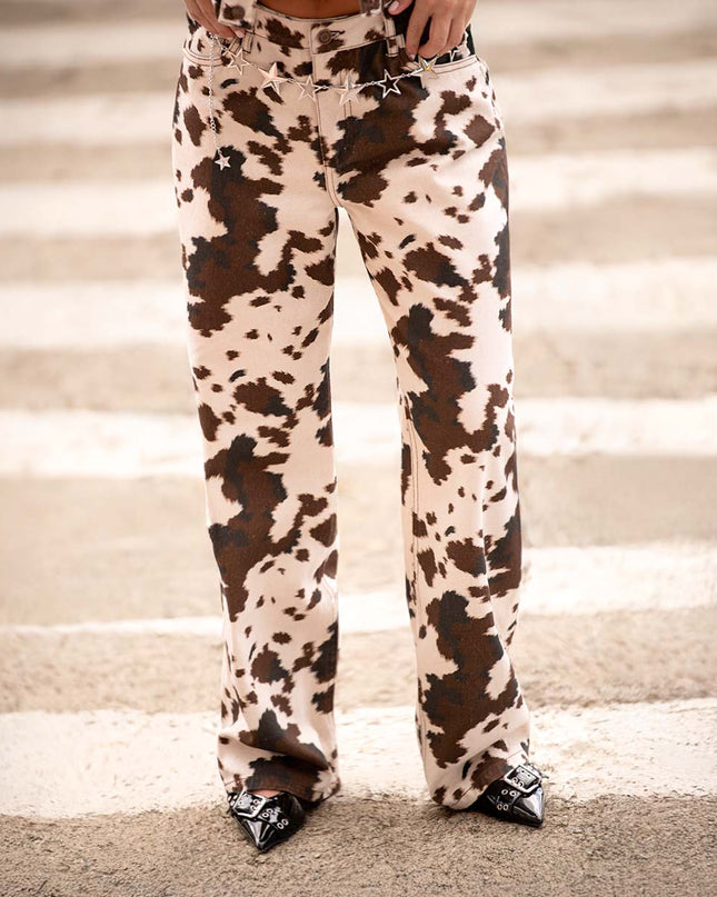 Jean Straight cow print
