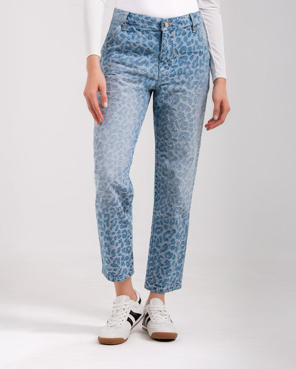 Jean Momfit animal print azul