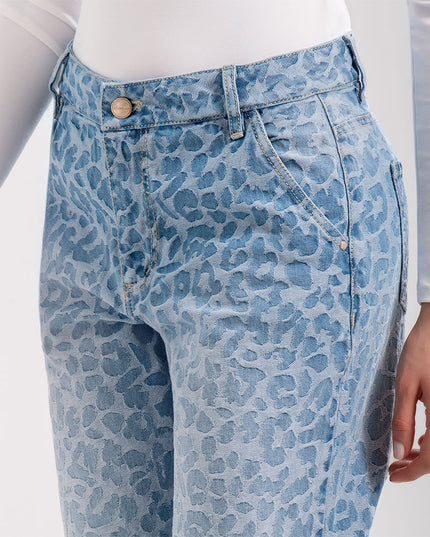 Jean Momfit animal print azul