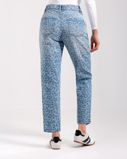 Jean Momfit animal print azul