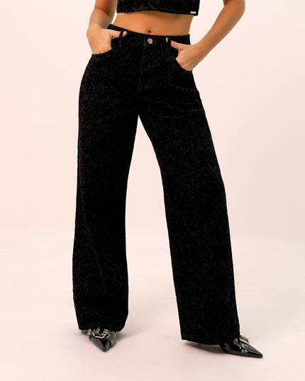 Jean Wide Leg animal print negro