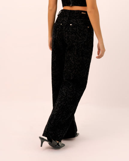 Jean Wide Leg animal print negro