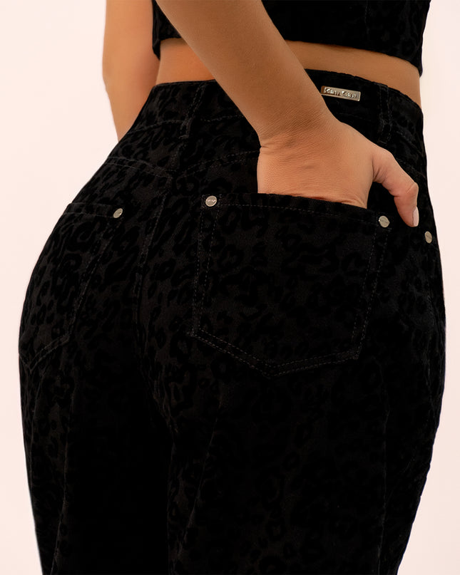 Jean Wide Leg animal print negro