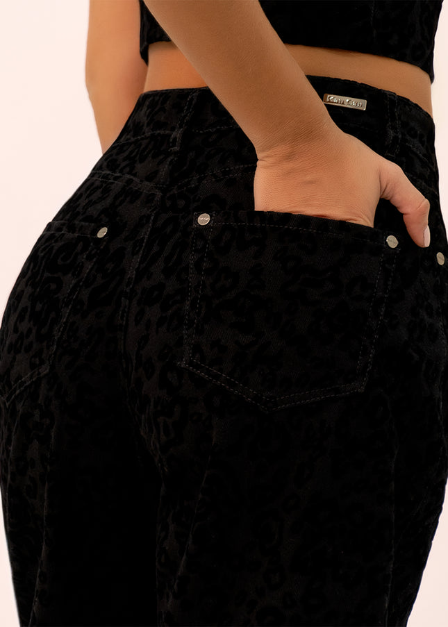 Jean Wide Leg animal print negro