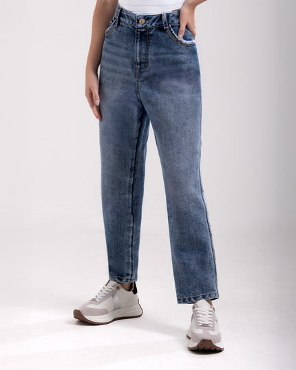 Jean Momfit tiro alto denim medio