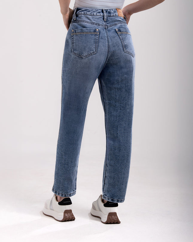Jean Momfit tiro alto denim medio