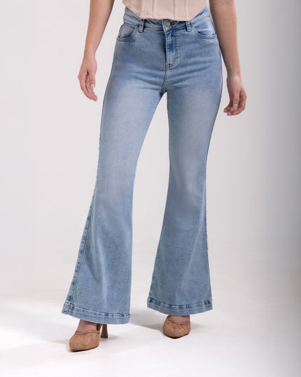 Jean flare tiro alto claro.