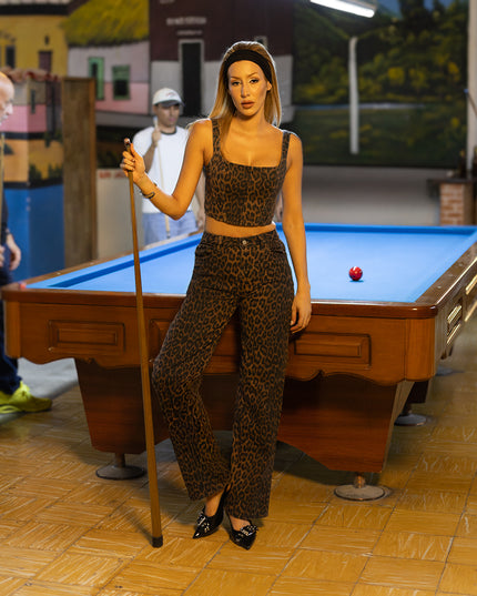 Jean Straight animal print tiro alto