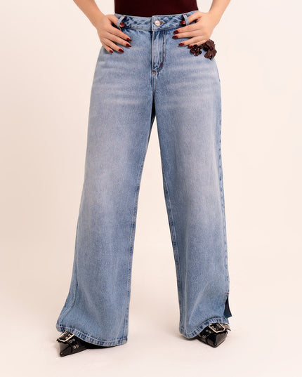 Jean Wide Leg tiro medio claro
