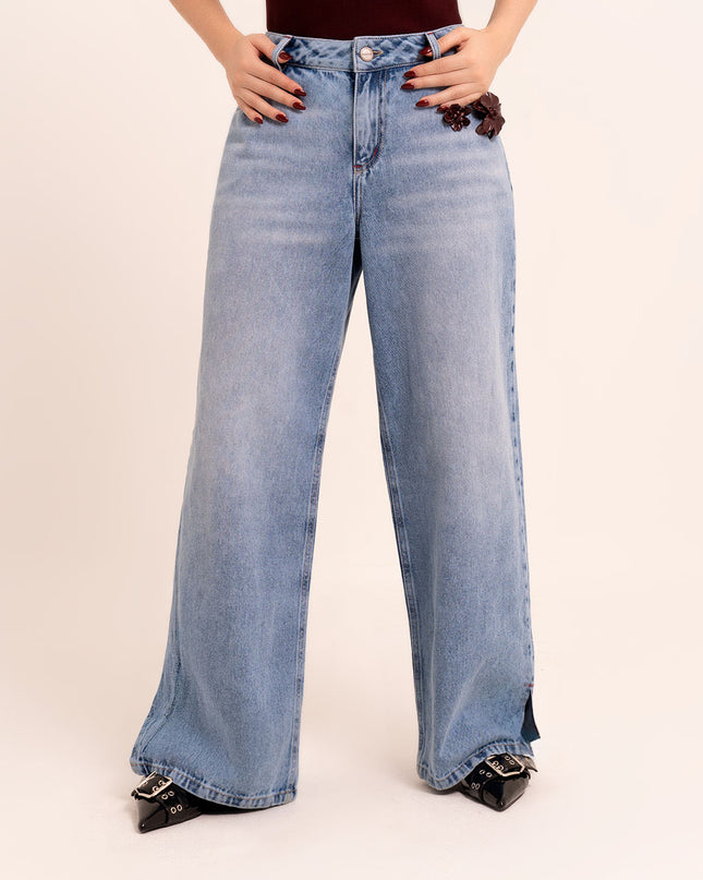 Jean Wide Leg tiro medio claro