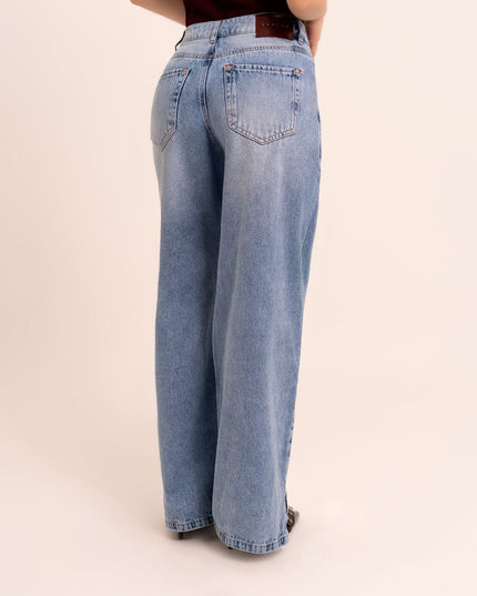 Jean Wide Leg tiro medio claro