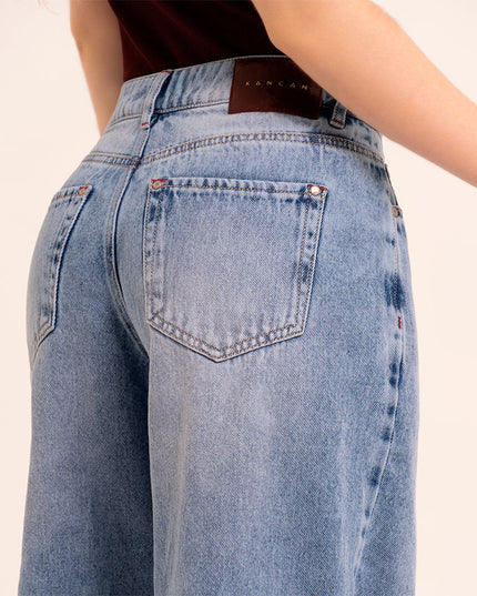 Jean Wide Leg tiro medio claro