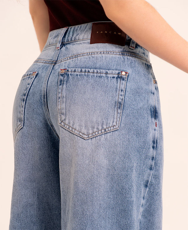 Jean Wide Leg tiro medio claro