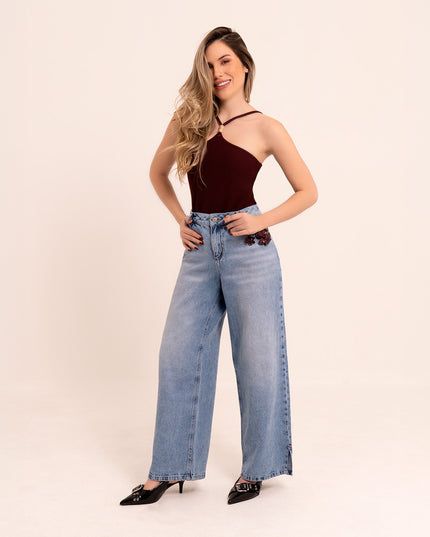 Jean Wide Leg tiro medio claro
