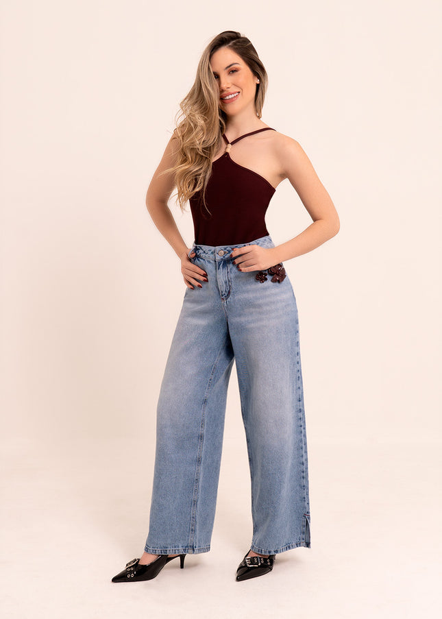 Jean Wide Leg tiro medio claro