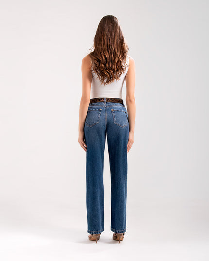 Jean Straight tiro alto con correa