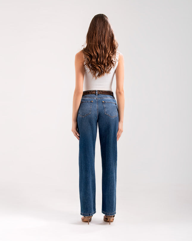 Jean Straight tiro alto con correa