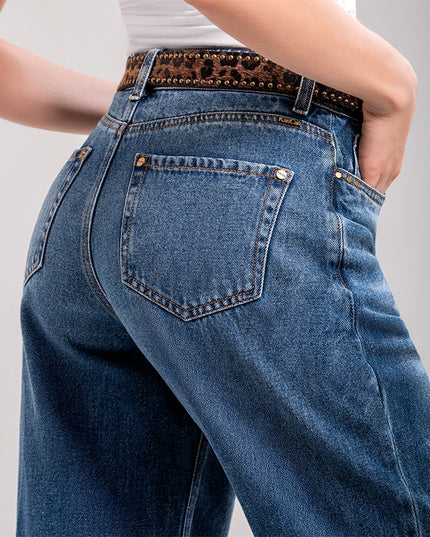 Jean Straight tiro alto con correa