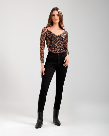 Jean skinny tiro alto negro con Aplicación de Pedrería