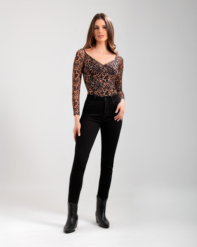 Jean skinny tiro alto negro con Aplicación de Pedrería