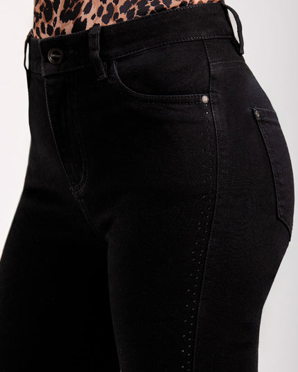 Jean skinny tiro alto negro con Aplicación de Pedrería
