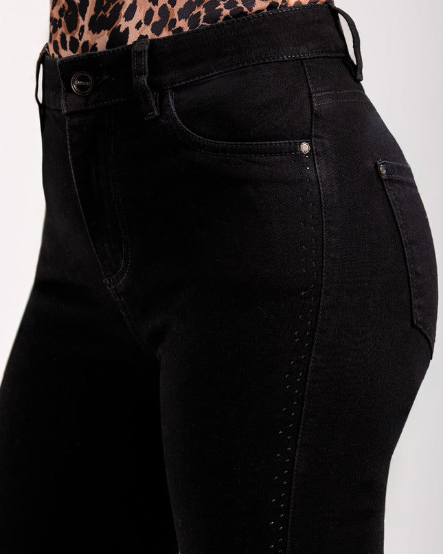 Jean skinny tiro alto negro con Aplicación de Pedrería