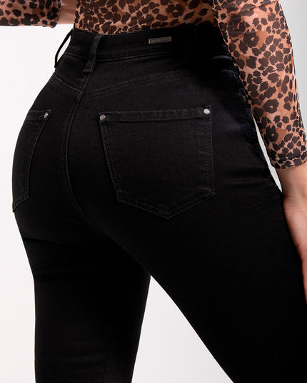 Jean skinny tiro alto negro con Aplicación de Pedrería