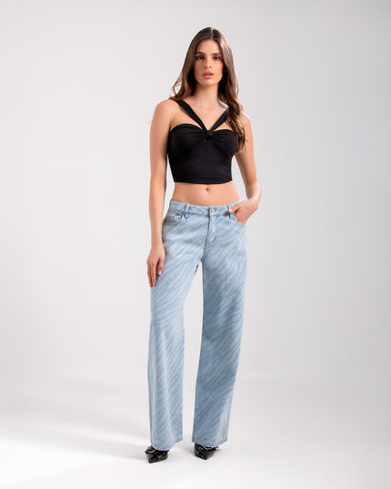 Jean Wide Leg Tiro medio estampado tipo zebra