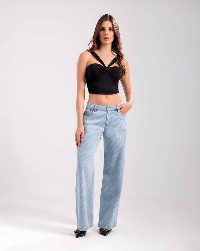 Jean Wide Leg Tiro medio estampado tipo zebra