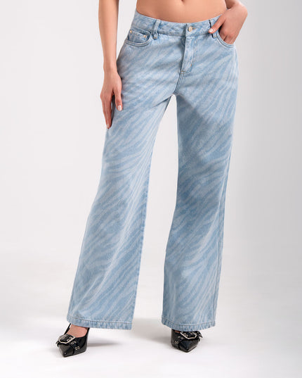 Jean Wide Leg Tiro medio estampado tipo zebra