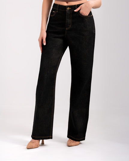 Jean Straight tiro alto con acabado brillante