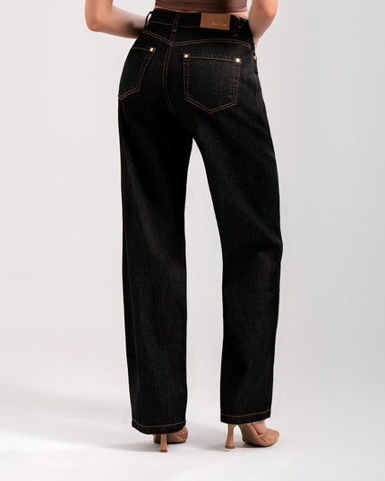 Jean Straight tiro alto con acabado brillante