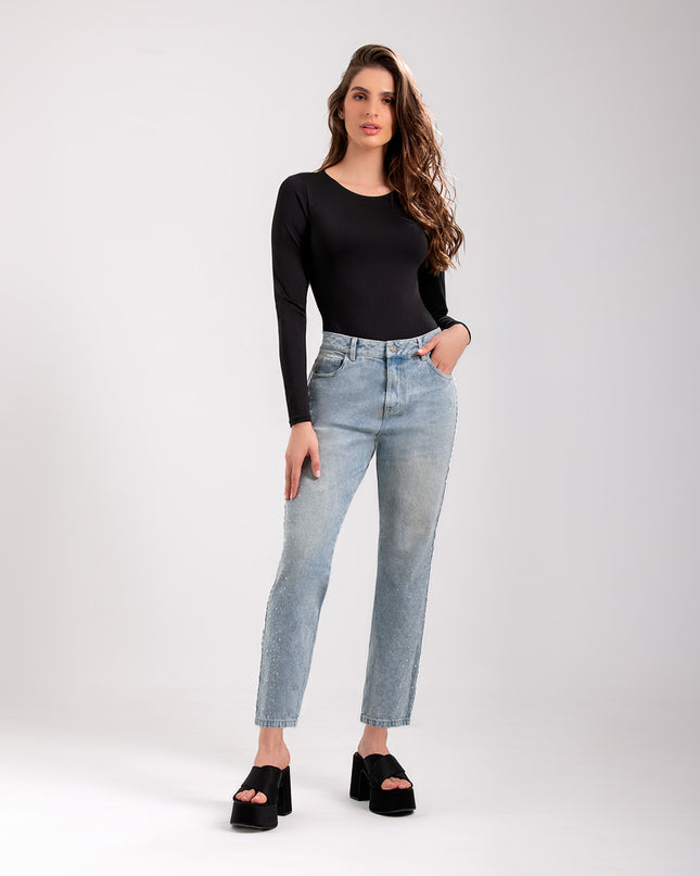 Jean Momfit con Brillos Lateral