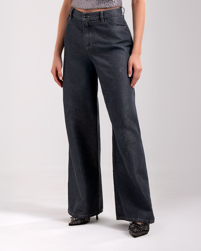 Jean Palzzo gris con acabado brillante