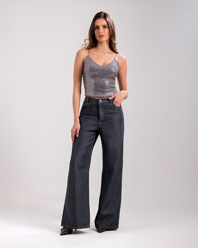 Jean Palzzo gris con acabado brillante