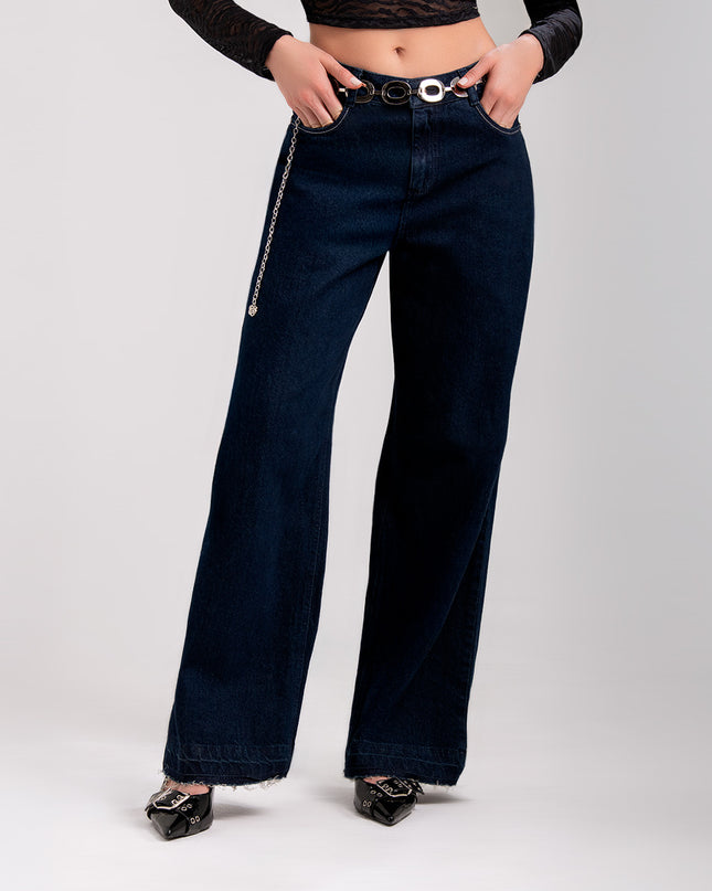 Jean Wide Leg Tiro Alto Azul Oscuro