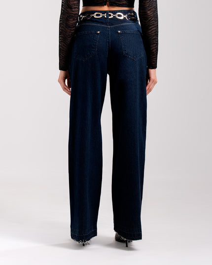 Jean Wide Leg Tiro Alto Azul Oscuro