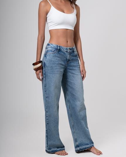 Jean Wide Leg de Tiro Medio desgaste en bota