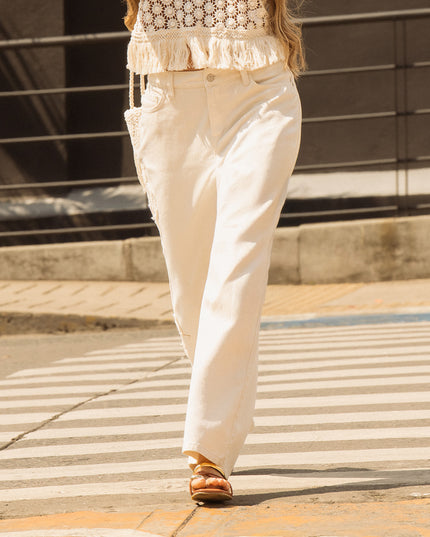 Jean Wide Leg bordado natural