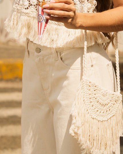 Jean Wide Leg bordado natural
